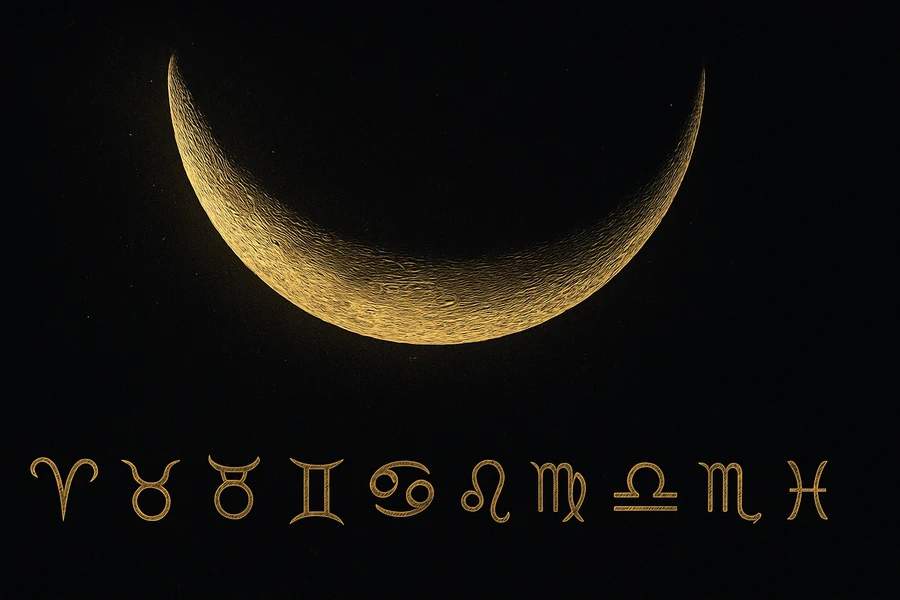 Lunar cycle and twelve zodiac symbols, monthly horoscope