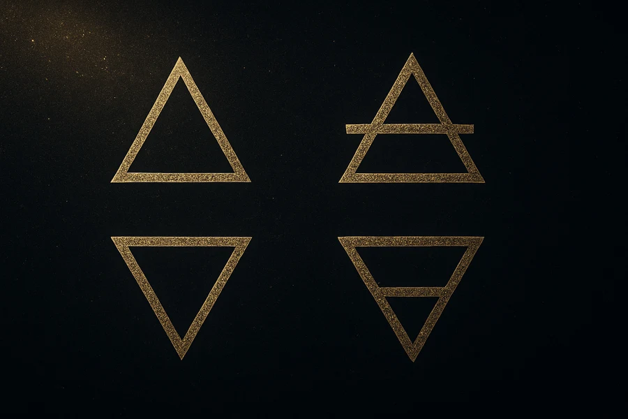Four element symbols, fire air water earth, alchemical engraving
