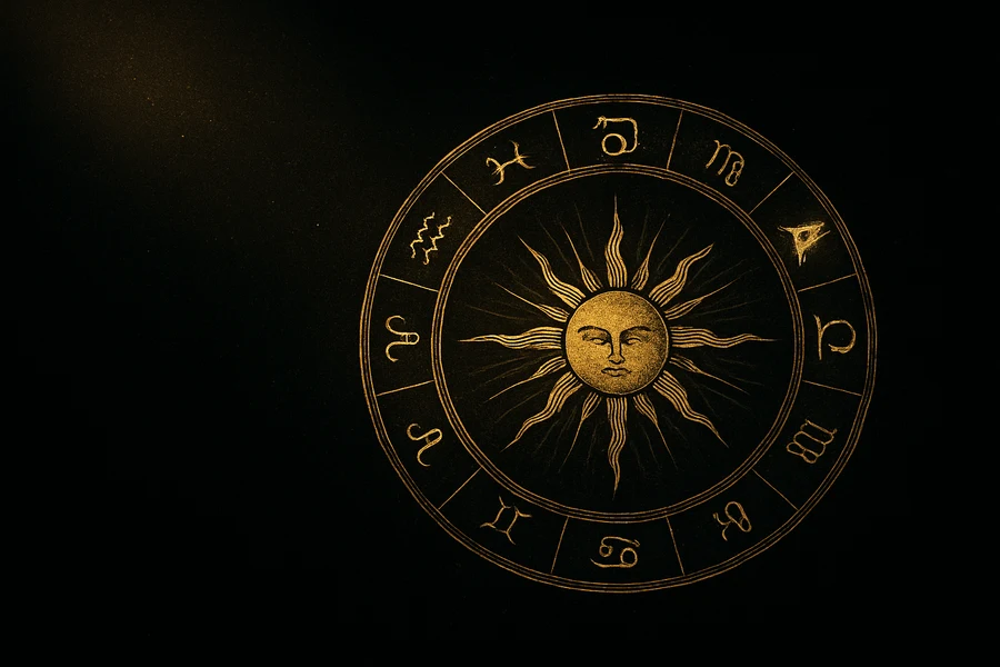 Antique sun and zodiac wheel, daily horoscope