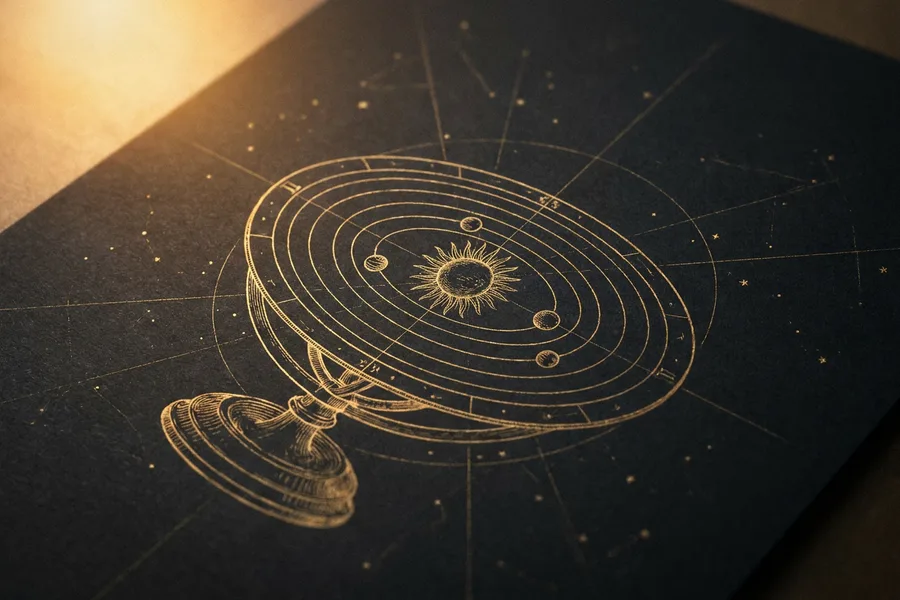 Planets moving along orbital rings, a gold orrery, transit analysis