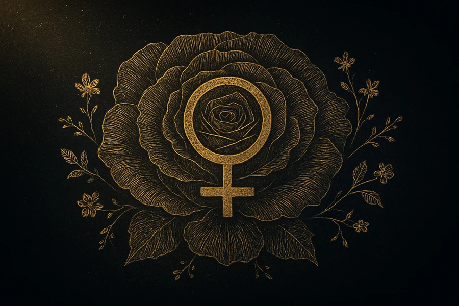 Venus symbol and rose petals, relationship dynamics