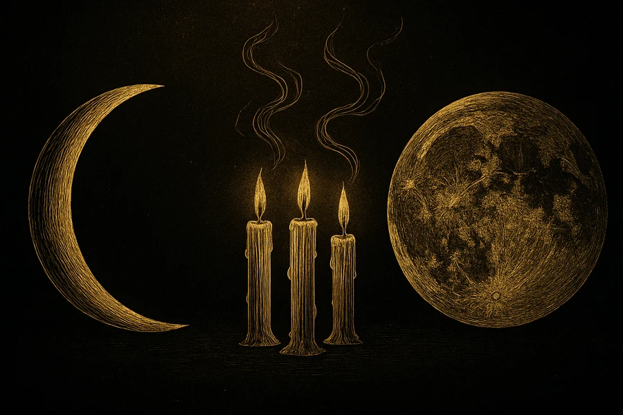 Ritual candles between a new moon and a full moon