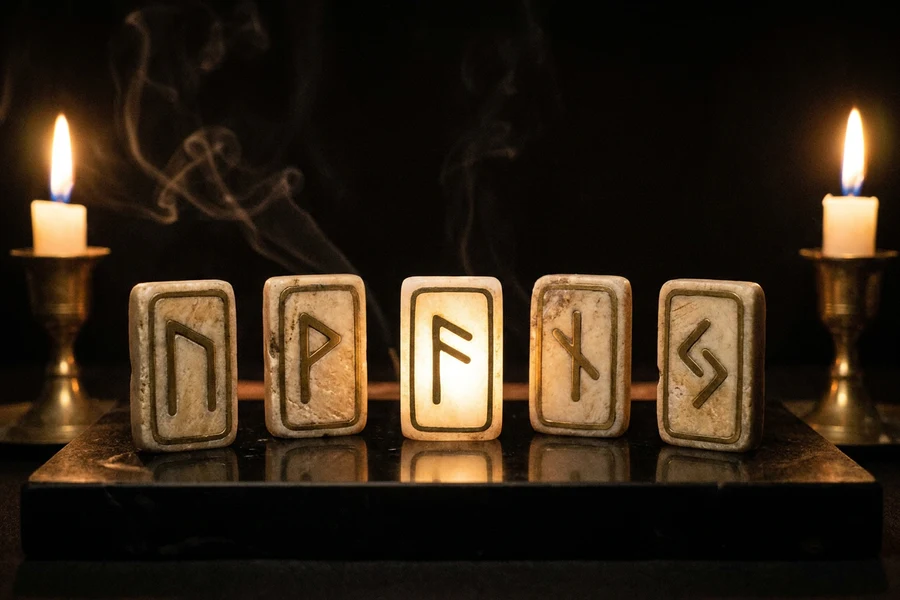 A row of gold-lined ancient astrological symbols appearing and fading on a dark void, Ancient Symbol Sequence memory game