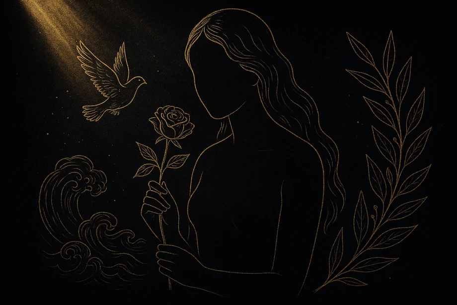 Aphrodite, Love, beauty, attraction, alchemical engraving silhouette
