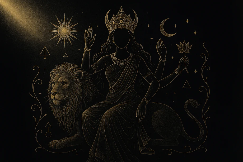 Devi, The great mother, the essence of all goddesses, Shakti, alchemical engraving silhouette