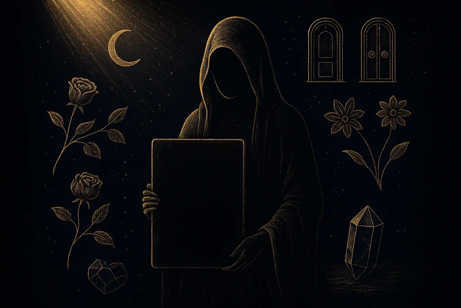 Ereshkigal, The underworld, deep grief, acceptance, alchemical engraving silhouette