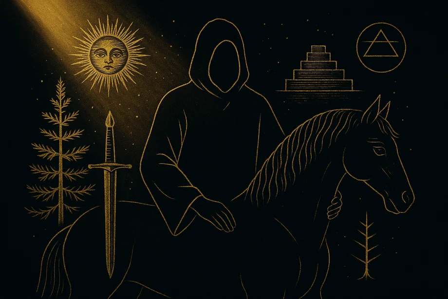 Erlik, The underworld, death, balance, alchemical engraving silhouette