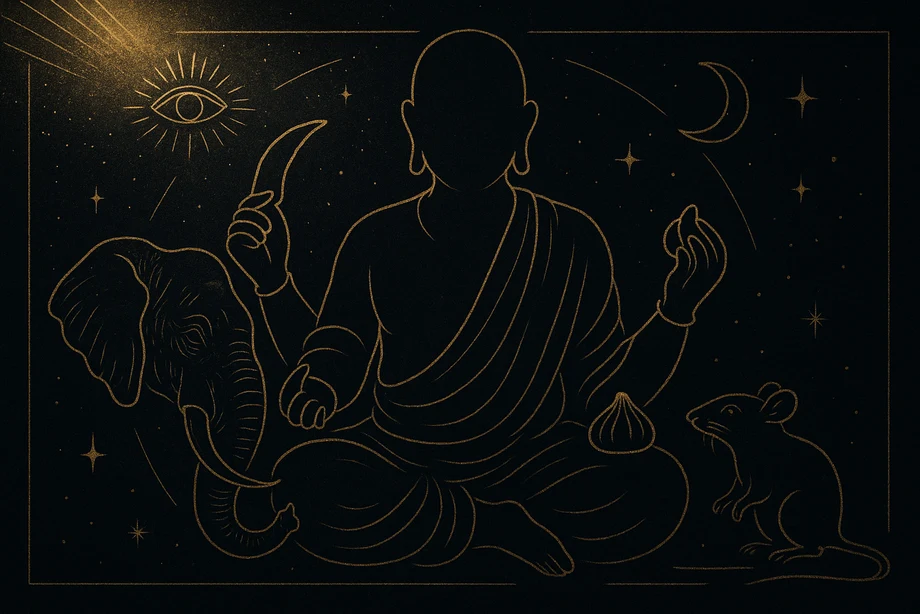 Ganesha, Removing obstacles, beginnings, wisdom, alchemical engraving silhouette