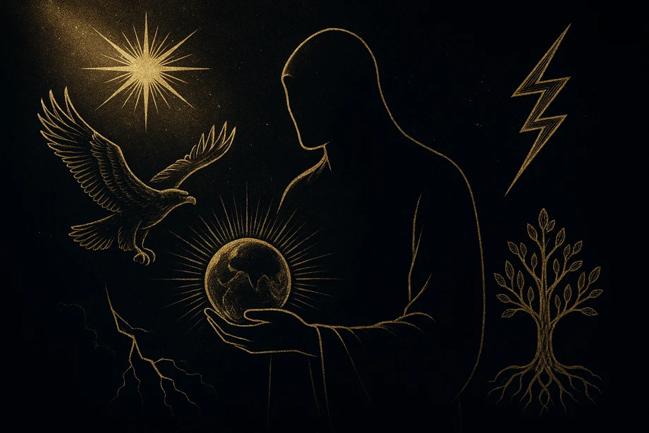 Sky Tengri, The upper sky, the cosmic principle, the most high, alchemical engraving silhouette