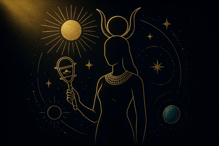 Hathor, Love, music, the sky, joy, alchemical engraving silhouette