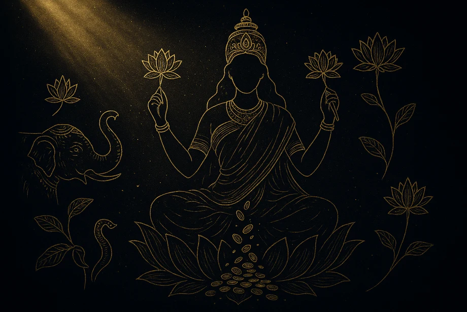 Lakshmi, Abundance, beauty, fortune, alchemical engraving silhouette