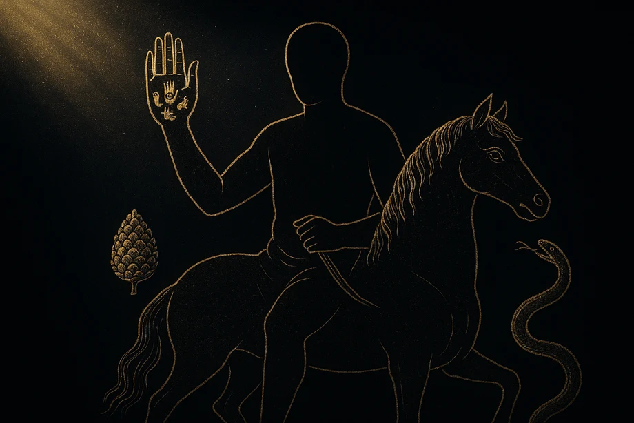 Sabazios, Rider god, the afterlife, salvation, alchemical engraving silhouette