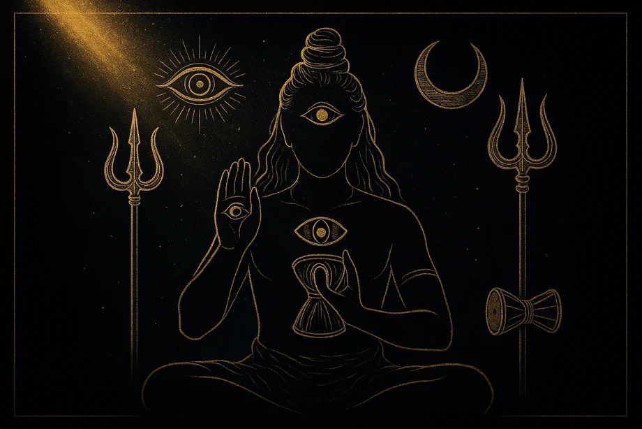 Shiva, Destruction, transformation, meditation, alchemical engraving silhouette