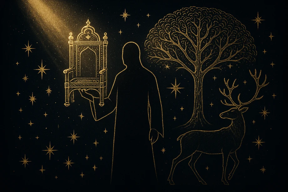 Ulgen, The upper world, creativity, light, alchemical engraving silhouette