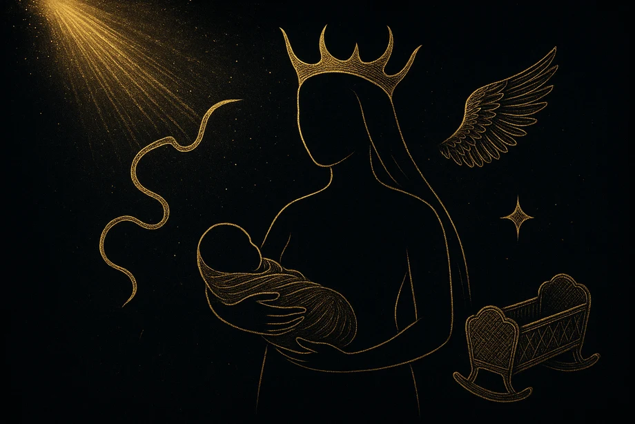 Mother Umay, Birth, children, protection, feminine abundance, alchemical engraving silhouette