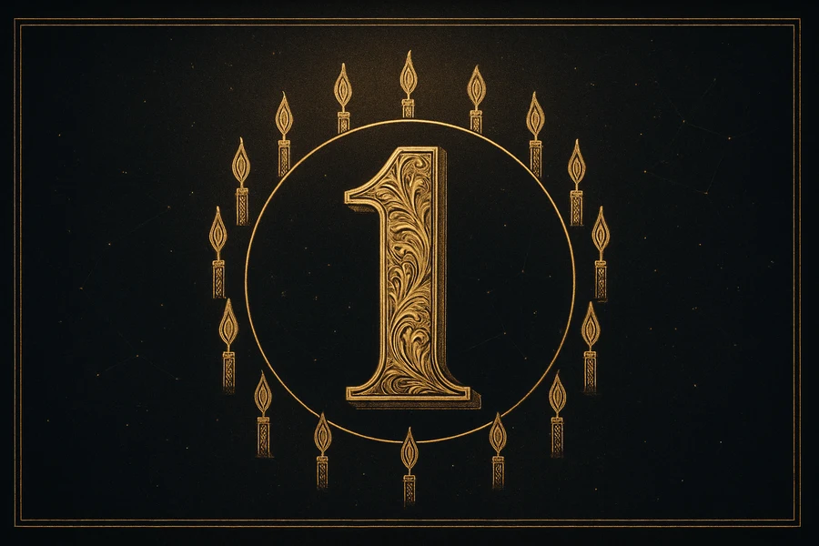 Slender candle flames standing around the birthday number