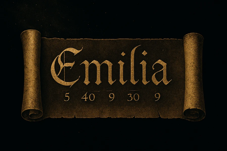 A parchment showing the numerical value of the letters in your name, gold engraving