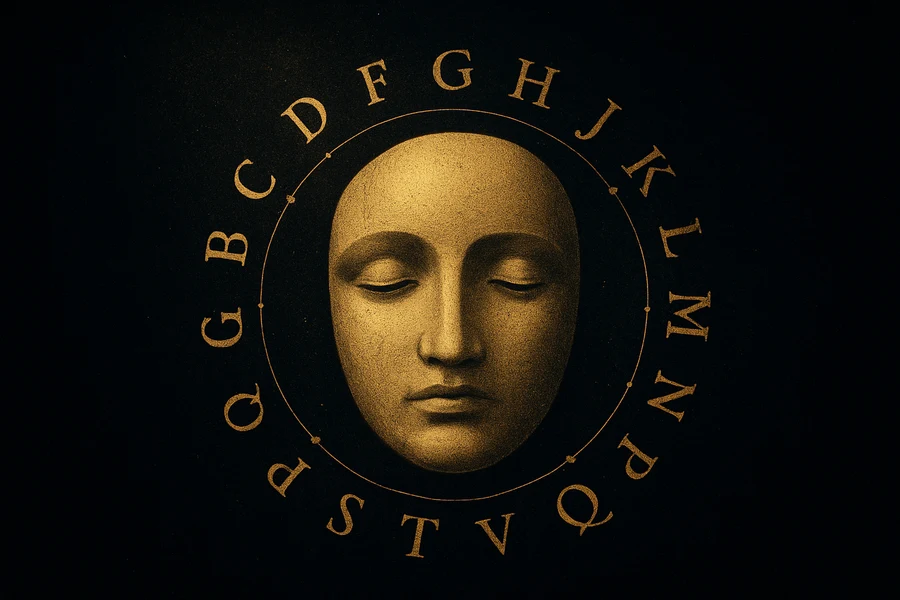 A marble mask resting in the orbit of consonants, the image of the outer personality