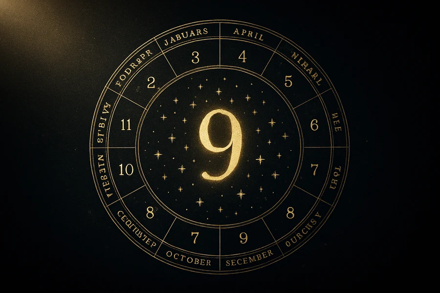 The yearly theme number glowing at the centre of a ring of twelve months