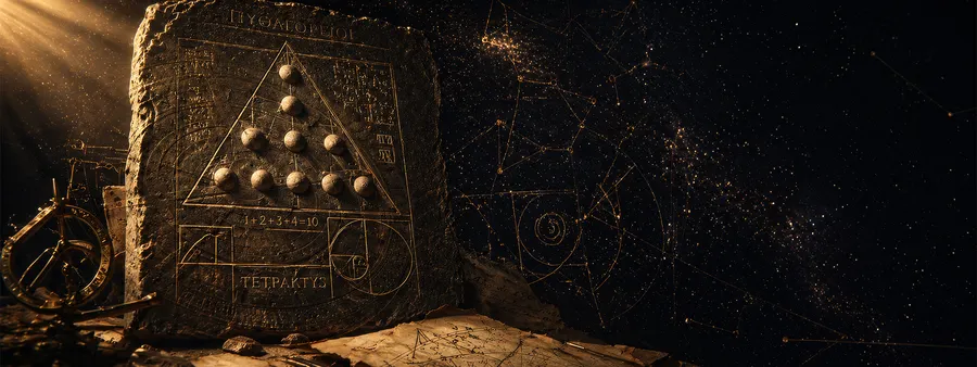 Pythagorean tetraktys stone tablet, sacred geometry, the numerology wing of House of Zij